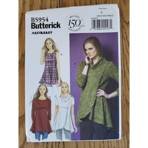 Butterick B5954 Pattern Womens XS - M Tulip Hem Front/Cowl Neck Top New Uncut